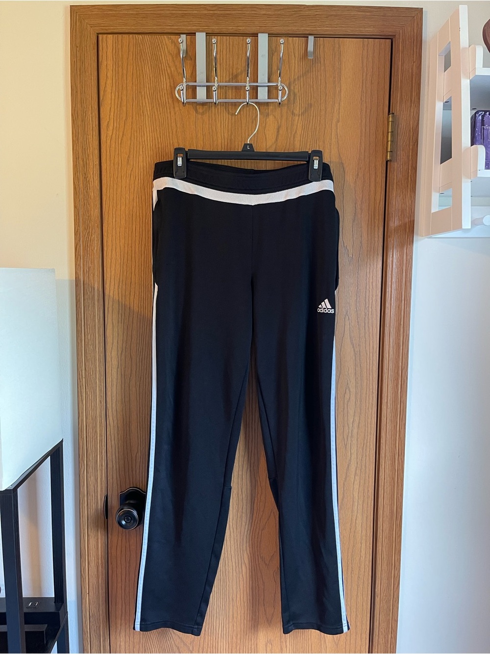 Adidas Women’s Size XL - Black Track Pants with White Trim